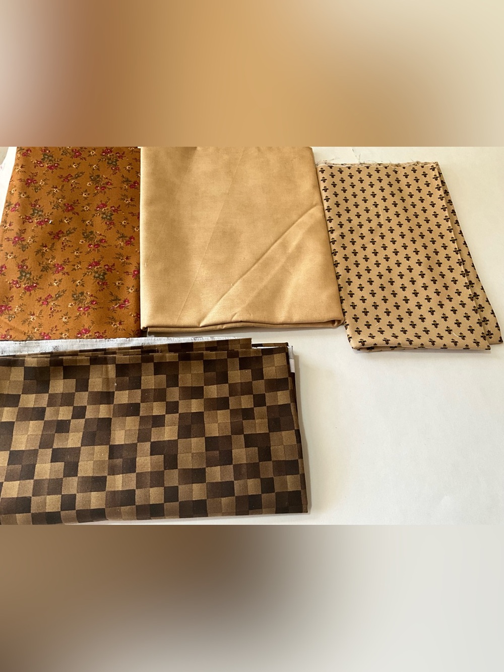 Quilting Sewing Crafts Fabric Lot Moda Pattern#17222 Brown Checker Solid Floral